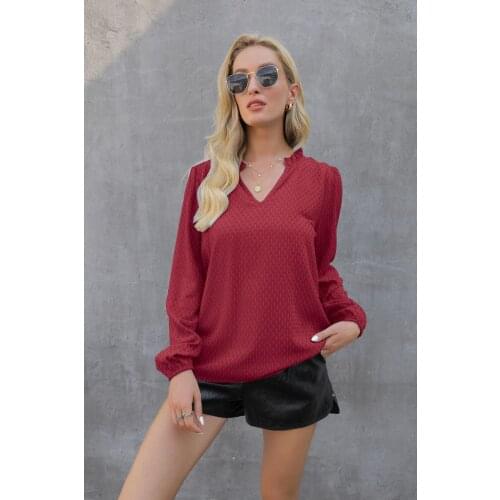 Woman Blouse Spring Autumn Solid Color V-Neck Long Sleeve Shirts Womens Clothing 2021 Casual Top Blusas Femme Y2k Loose Tops