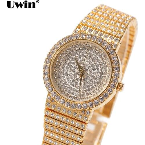 UWIN 2021 New Wrist Watches for Women Round Dial Stainless Steel Belt Watch AAA Iced Out Cubic Zirconia Watch for Drop Shipping