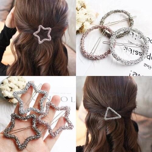 1Pcs Crystal Rhinestones Hair Clip Hairpin Star Triangle Round Shape Women Hair Clips Barrettes Hair Styling Accessories