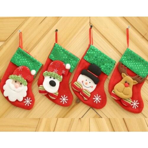 100 pcs Mini Christmas Stockings Socks Santa Claus Candy Gift Bag Xmas Tree Decor Festival Party Ornament