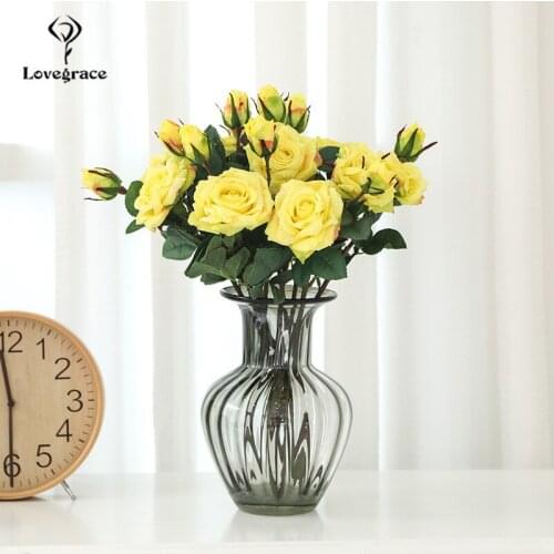 2 Heads Silk Rose Artificial Flowers Small Roses Flores Branch Wedding Table Party Decor Fake Flowers Vase Home Wall Accessories