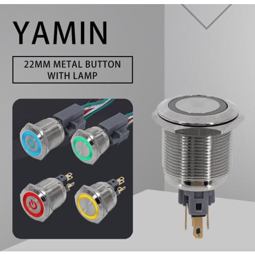 22mm Metal Push Button Switch Lamp Latching Lock Momentary Reset Power Supply Waterproof 3/6 Pins Stainless Steel 3-6V