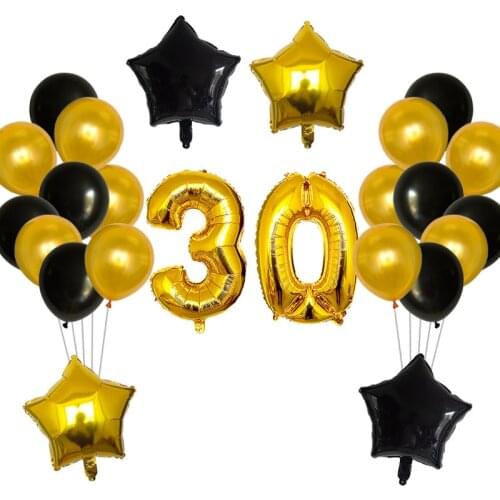 26pcs/lot Gold Black Theme Birthday Decorations Supplies Happy Number 18 30 40 50th Birthday 10'' Black White Latex Balloon Deco