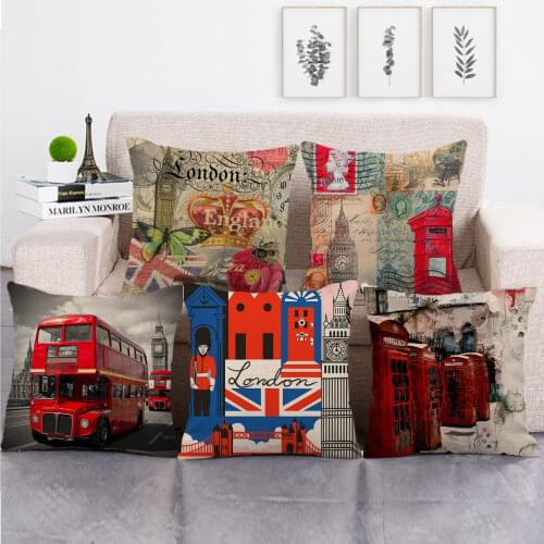45cm*45cm retro london design throw cushion cover linen/cotton sofa pillow cover decorative pillow case