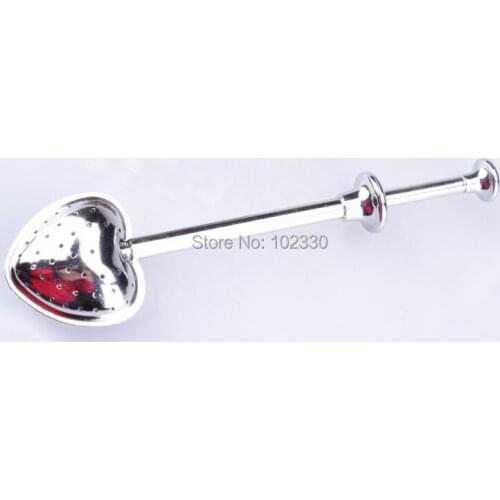 50pcs Telescopic Pole Heart-shaped Tea Infuser Food Grade Stainless Steel Loose Tea Ball Tea Strainer