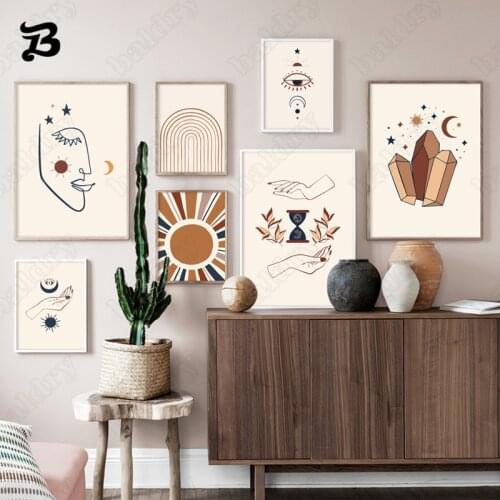 Abstract Line Art Canvas Painting Wall Art Human Face Moon Star Nordic Posters and Prints Wall Pictures for Living Room Decor