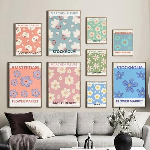 Abstract Color Flower Market Tokyo Paris Wall Art Canvas Painting Nordic Posters And Prints Wall Pictures For Living Room Decor