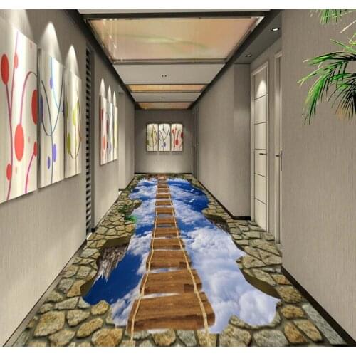 Free shipping 3D Custom Wall Sticker wooden bridge on the sky Flooring Painting Photo Wallpaper for Walls home decor mural post