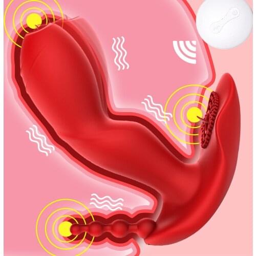 Wireless Remote Wearable Dildo Vibrator For Women Couples Sex Toy Dual Motor Vibrating Tongue licking Butterfly Panties Vibrator