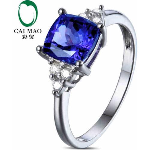 CaiMao 18KT/750 White Gold 1.42 ct Natural IF Blue Tanzanite AAA 0.12 ct Full Cut Diamond Engagement Gemstone Ring Jewelry