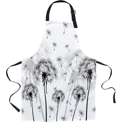 Black And White Dandelion Printed Kitchen Cooking Baking Aprons Canvas Sleeveless For Women Man Kids Home Delantal Cocina