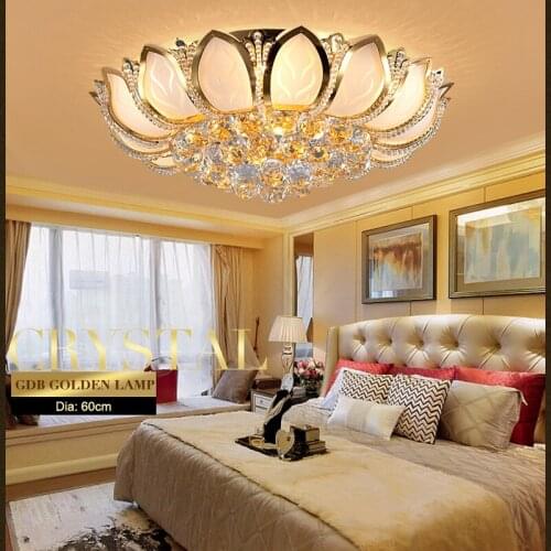 Dia.60cm Modern Lotus Flower Ceiling Light Luxury Crystal Gold Metal Ceiling Lamp For Living Room Bedroom Lights Fixture CL186