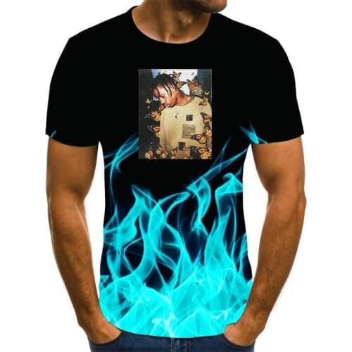 Fashion mens summer new t-shirt mens round neck short sleeve 3D T-Shirt Blue green red purple flame 3D printed Top Size 6XL