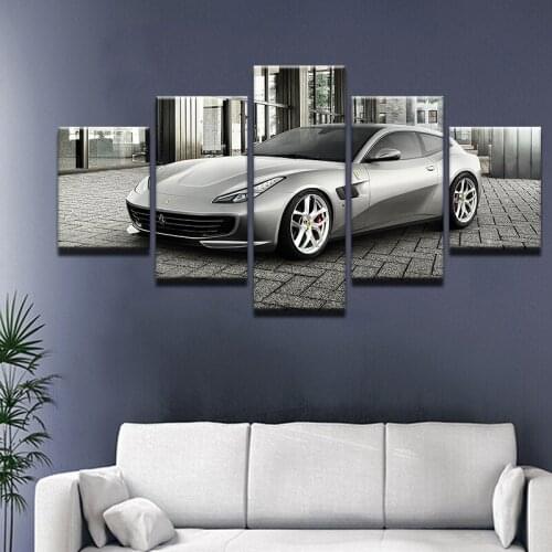 Canvas HD Prints Poster For Living Room Wall Art Framework 5 Pieces Deluxe Silver Sports Car Paintings Pictures Home Decor