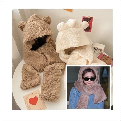 Kawaii Bear Ear Plush Warm Hat Women Girls kpop Jennie same Winter Ear Protection Lovely Design Crochet Cap for Girlfriend