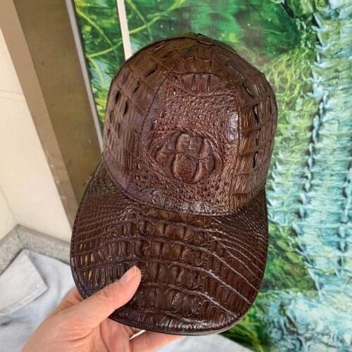 Authentic Real Crocodile Leather Mens Casual Brown Baseball Cap Exotic Genuine Alligator Skin Autumn Winter Male Adjustable Hat
