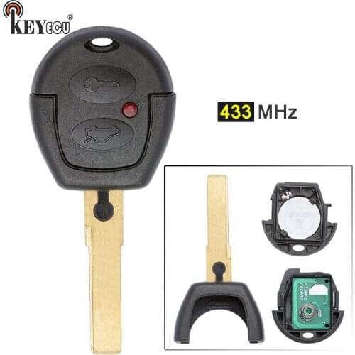KEYECU 433MHz Keyless Entry 2 Button Remote Car Key Fob for Volkswagen GOL with Uncut Blade