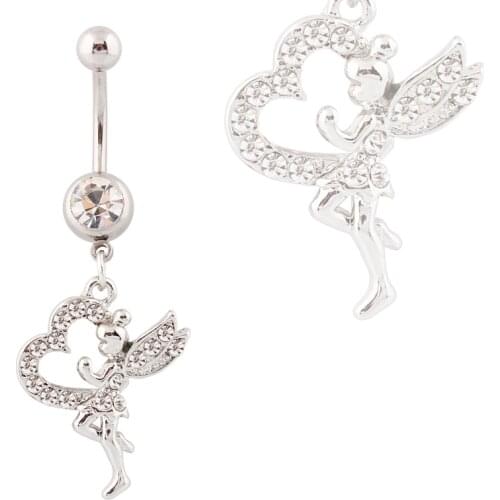 Body jewelry heart Dangle Love Angel Belly button rings fashion woman body piercing navel rings Wholesale 14G Surgical Steel bar