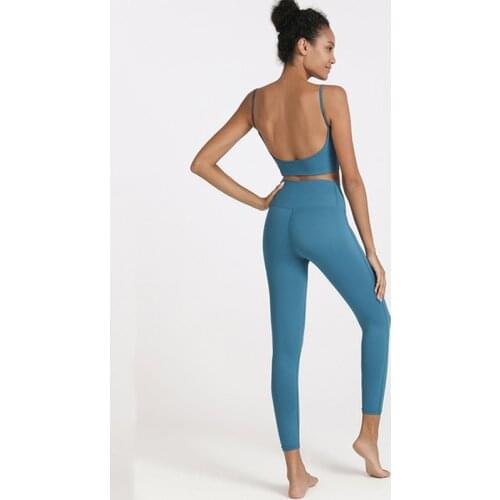 Mermaid Curve Women Gym Yoga Workout Sets Sexy Big U Back Yoga Vest With Chest pad + High Waist Yoga Pant 2 Pcs Fitness Suits