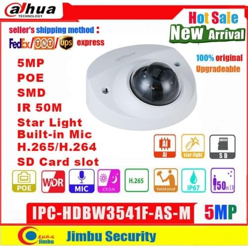 Dahua 5MP star light Lite AI Dome IP Camera IPC-HDBW3541F-AS-M IR50m POE built in Mic H.265 Micro SD memory Smart Detection