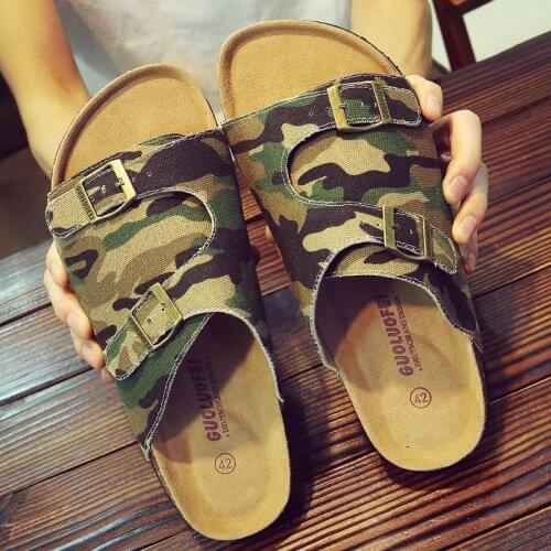Summer Mens Denim Mule Clogs Slippers Comfortable Cork One Buckle Slides Footwear For Men Camouflage Beach Sandals Flip Flops
