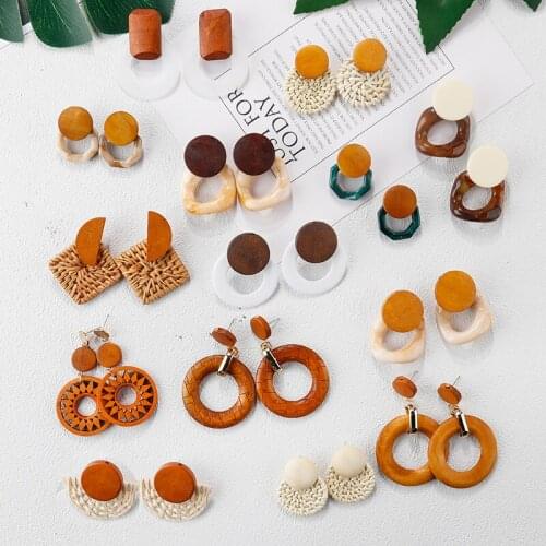 Lifefontier 21 Style Korean Fashion Wood Drop Earrings For Women Statement Bohemia Geometric Earrings Minimalist Jewelry New