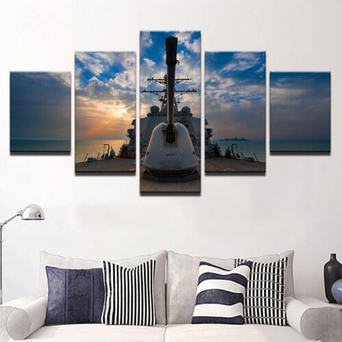 Wall Art Canvas HD Prints Paintings Home Decor Liveing Room 5 Pieces Boat Sailing Ship Seascape Pictures Sunset Poster Framework