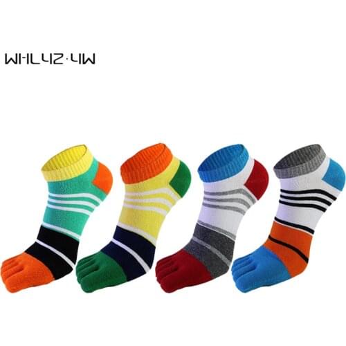 Men Ankle No Show Socks With Toes Cotton Striped Bright Color Breathable,Deodorant,Invisible Five Finger Socks Good Quality