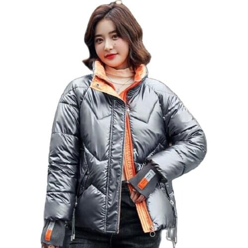 2021New Womans Winter Thick Short Jacket Solid Casual Plus Size Warm Cotton Padded Parkas Stand Collar Winter Coat Women