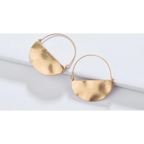 New Arrival Women Unique Style Fashion Jewelry Hammered Semi Circle Alloy Metal Drop Statement Earrings