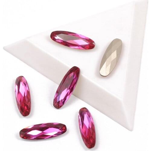 Top Quality Stones Fuchsia Color Elongated Baguette Shape 5x15mm 7x21mm 3D Rhinestones For Nail Art Design Gems