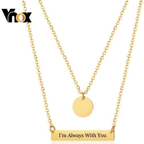 Vnox Trendy Womens Layer Bar Choker Necklace Free Custom Name Love Words Engraving Gold Color Stainless Steel ID Collar