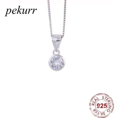 Pekurr 925 Sterling Silver Mini Crystal Round Necklaces For Women Minimalism Zircon Pendants Collar Fashion Jewelry Gifts