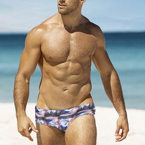 Mens Swimming Briefs Sexy Swimwear Trunks Low Rise Bikini Bathing Swimsuit Men Swim Suit Shorts Beachwear USA Eagle Flag Print