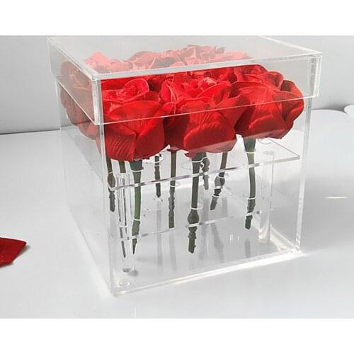 New Fashion Clear Acrylic Rose Flower Box Makeup Organizer Cosmetic Tools Holder Flower Gift Box For Girlfriend Wife With Cover