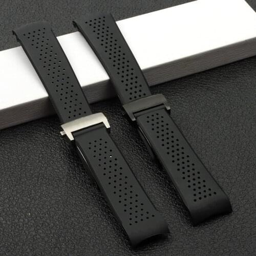 22mm 24mm Black Silicone Rubber Submersible Men Watch band For Tag Heuer Breathable Watch Strap Folding Clasp Bracelet