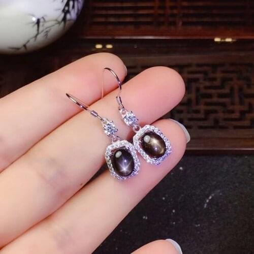 Jewelry 925 Silver Black Sapphire Stud Earrings Natural Black Sapphire Silver Earrings Classic Gemstone Earrings