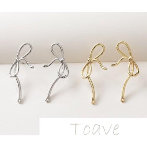 14K gold-clad temperament cute big bow earrings silver needle diy earrings hand-made material accessories