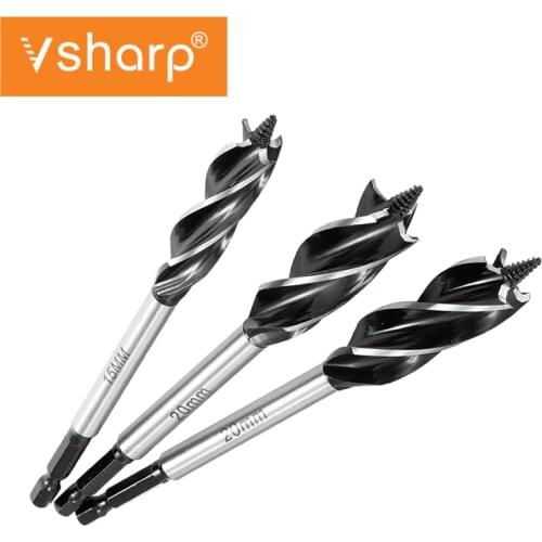 Lengthened Woodworking Drill Bit Deep Hole Twist Drill Hex Handle Four slot Four blade Wood Door Lock Hole Opener 6.3MM Shank