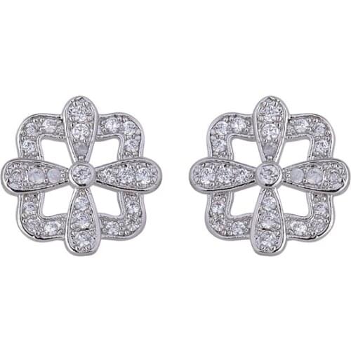 YAN MEI High quality flower square rhinestone earring white gold Color luxury stud earrings GLE3885