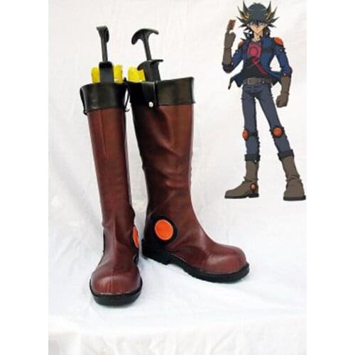 Yu-Gi-Oh! Yusei Fudo Brown Cosplay Boots Shoes Anime Party Cosplay Boots Custom Made Men Shoes