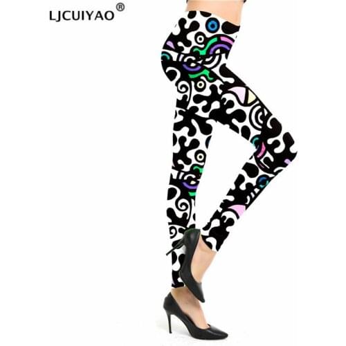 LJCUIYAO Fitness Leggings Women Pants Push Up Gym Exercise High Waist Fit Slim Running Athletic Graffiti Trousers S-XXL Clothes