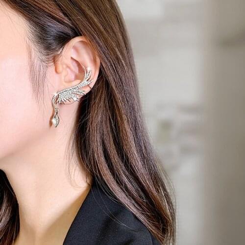 Spark Rhinestones Angel Wing Drop Earrings for Women Femme Gold Color Alloy Crystal Big Statement Dangle Earrings Party Jewelry