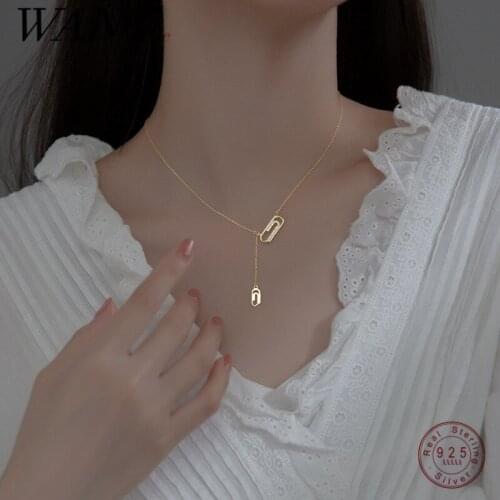 WANTME 925 Sterling Silver Luxury Zircon Charming Unique Special Pin Adjustable Pendant Necklace Women Fine Paper Clip Jewelry