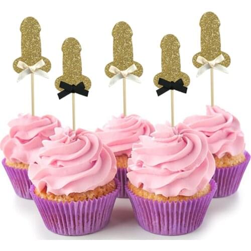 10Pcs Gold Willy Penis Cupcake Toppers Bachelorette Party Decoration Hen Night Cake Accessory Wedding Bridal Shower Supplies