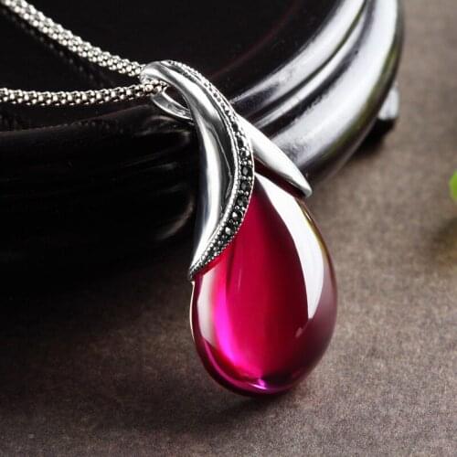 100% real S925 pure Silver Red Corundum Pendant for Woman Marxite Stone Drop Pendant Woman Earrings