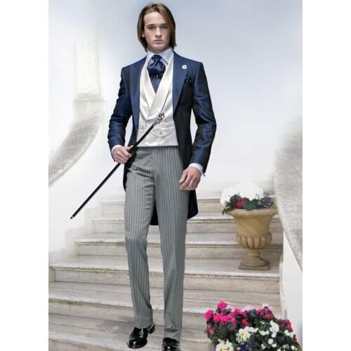 2017 Latest Coat Pant Designs Italian Navy Blue Men Suit Prom Tailcoat Slim Fit 3 Piece Tuxedo Custom Groom Suit Blazer Ternos