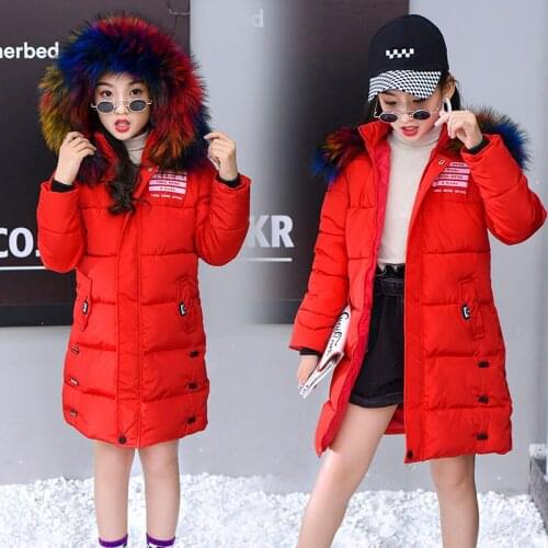 2019 Fashion Children Winter down cotton Jacket Girl clothing Kids clothes Warm Thick parka Fur Collar Hooded long Coats 3-14Y
