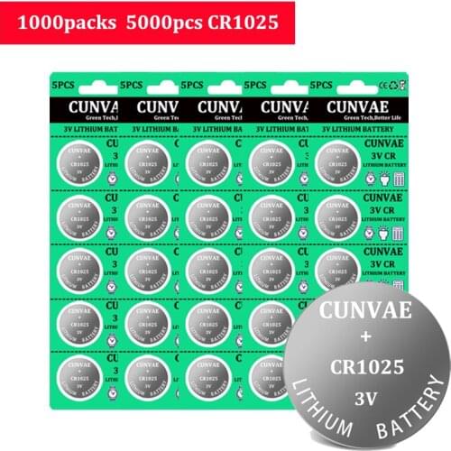 5000PCS/1000PACKS CR1025 3V Lithium Button Battery BR1025 LM1025 DL1025 CR 1025 Coin Cell Batteries For Watch LED Toys 30mAh
