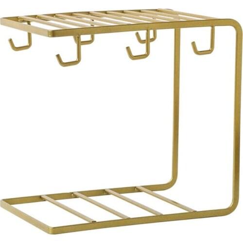6 Hooks Metal Coffee Mug Cup Holder Rack Coffee Cup,Storage Rack,Drying Display Rack Glod CNIM Hot